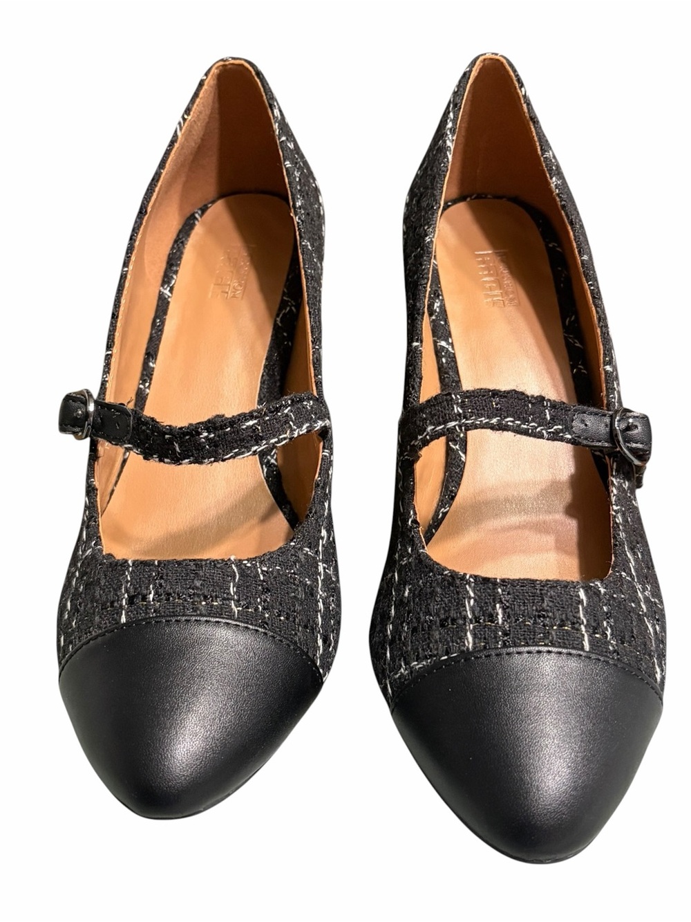 Nordstrom Black Tweed Mary Jane Flats with Leather Cap Toe